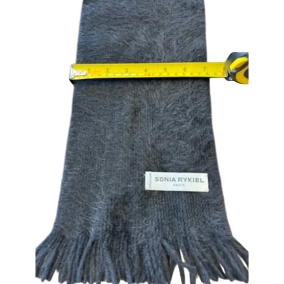 "SONIA RYKIEL" Black Solid Scarf With Fringe Paris Quiet Luxury Old Money Fuzzy - Picture 7 of 7